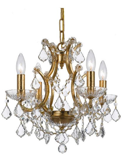 Filmore 4 Light Mini Chandelier in Antique Gold.